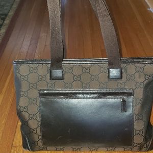 Gucci GG Fabric and Leather Authentic Handbag
